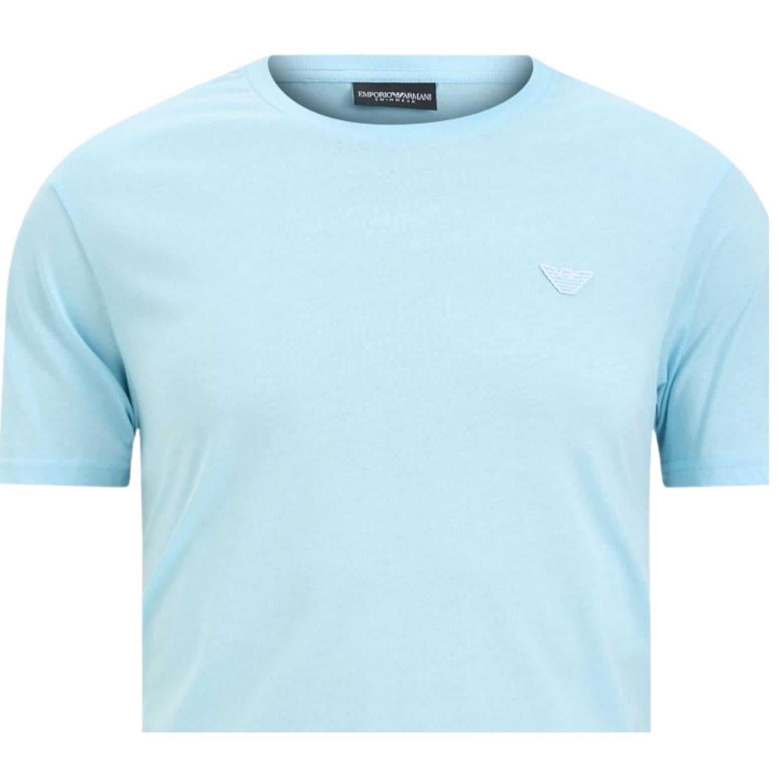 Emporio Armani Bodywear Embroidered Logo Patch Sky Blue T-Shirt