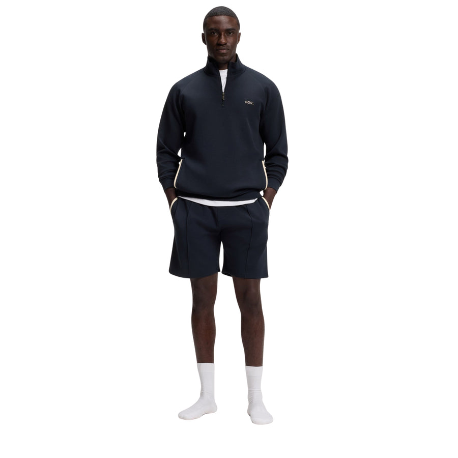 BOSS Metallic Logo Cotton Blend Dark Blue Half Zip Sweatshirt