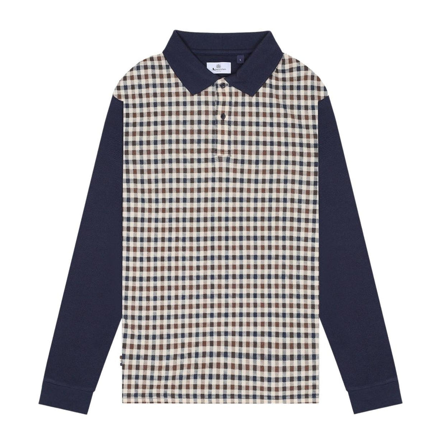 Aquascutum Active Iconic Front Club Check Long Sleeve Polo Shirt