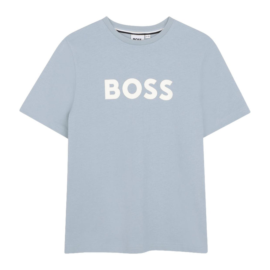 BOSS Kids Print Contrast Logo Pale Blue T-Shirt