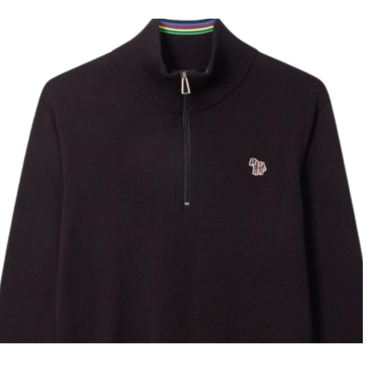Paul Smith Zebra Logo Patch Cotton Black Half Zip Knitted Sweatshirt