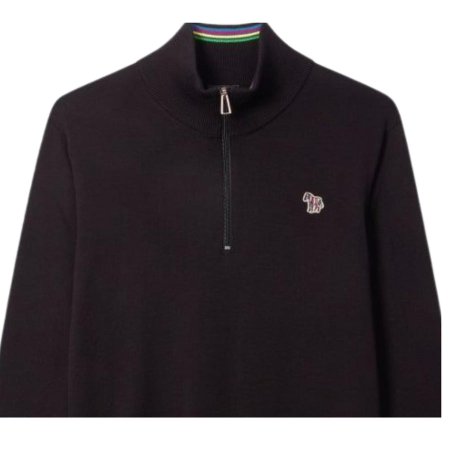 Paul Smith Zebra Logo Patch Cotton Black Half Zip Knitted Sweatshirt