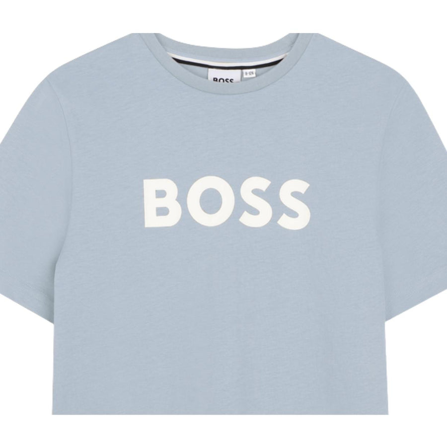 BOSS Kids Print Contrast Logo Pale Blue T-Shirt