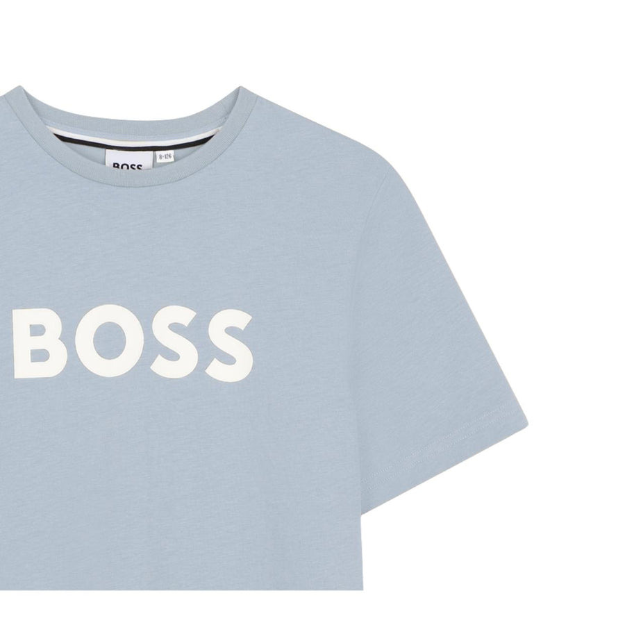 BOSS Kids Print Contrast Logo Pale Blue T-Shirt