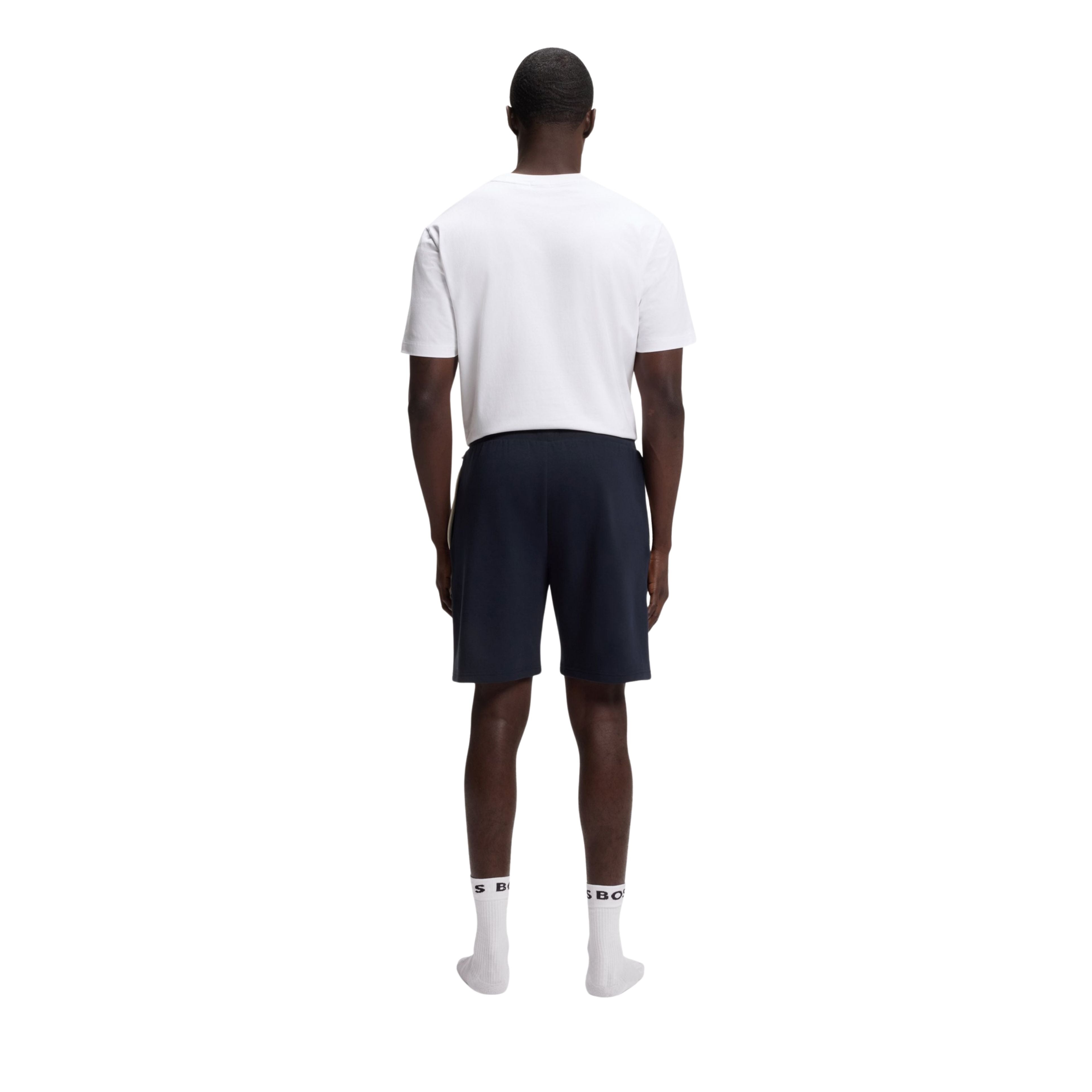 BOSS Metallic Logo Cotton Blend Dark Blue Sweat Shorts