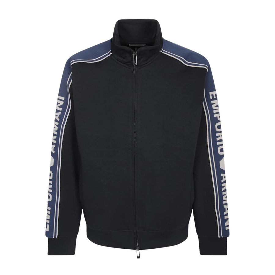 Emporio Armani Logo Stripe Double Jersey Navy Zip Sweatshirts
