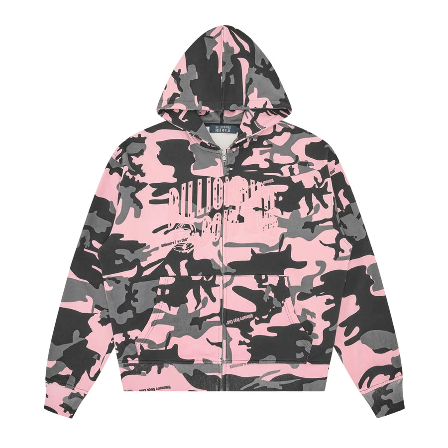 Billionaire Boys Club Arch Logo Pink Camo Zip Through Hoodie
