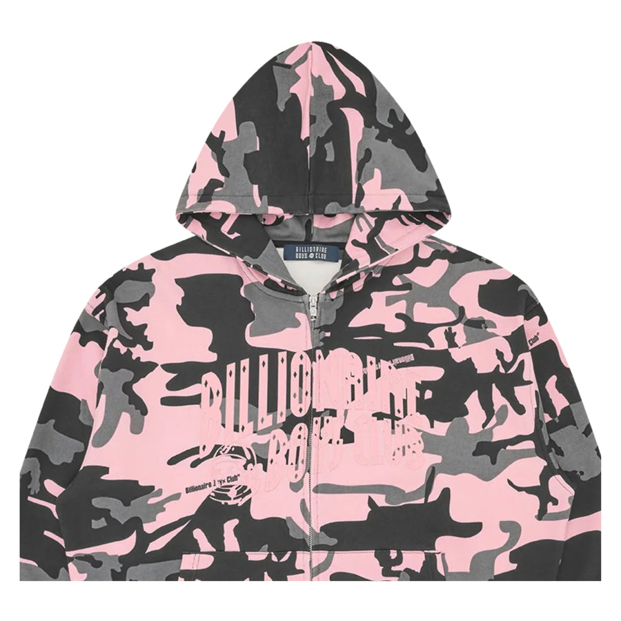 Billionaire Boys Club Arch Logo Pink Camo Zip Through Hoodie