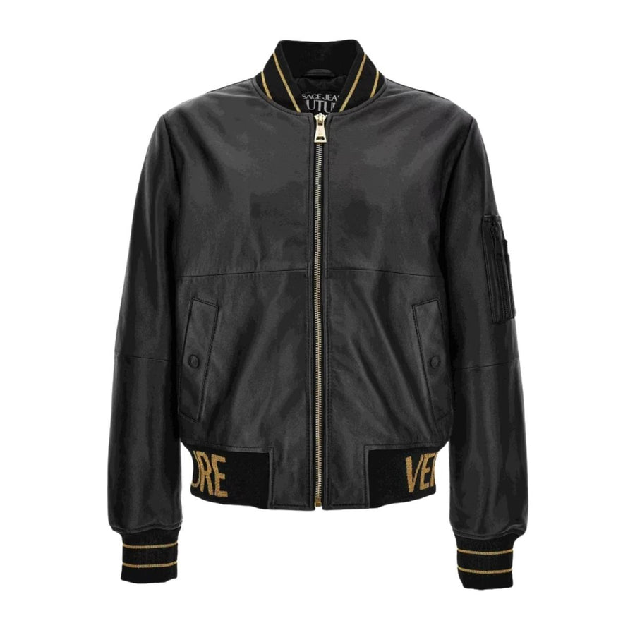 Versace Jeans Couture Black Leather Bomber Jacket