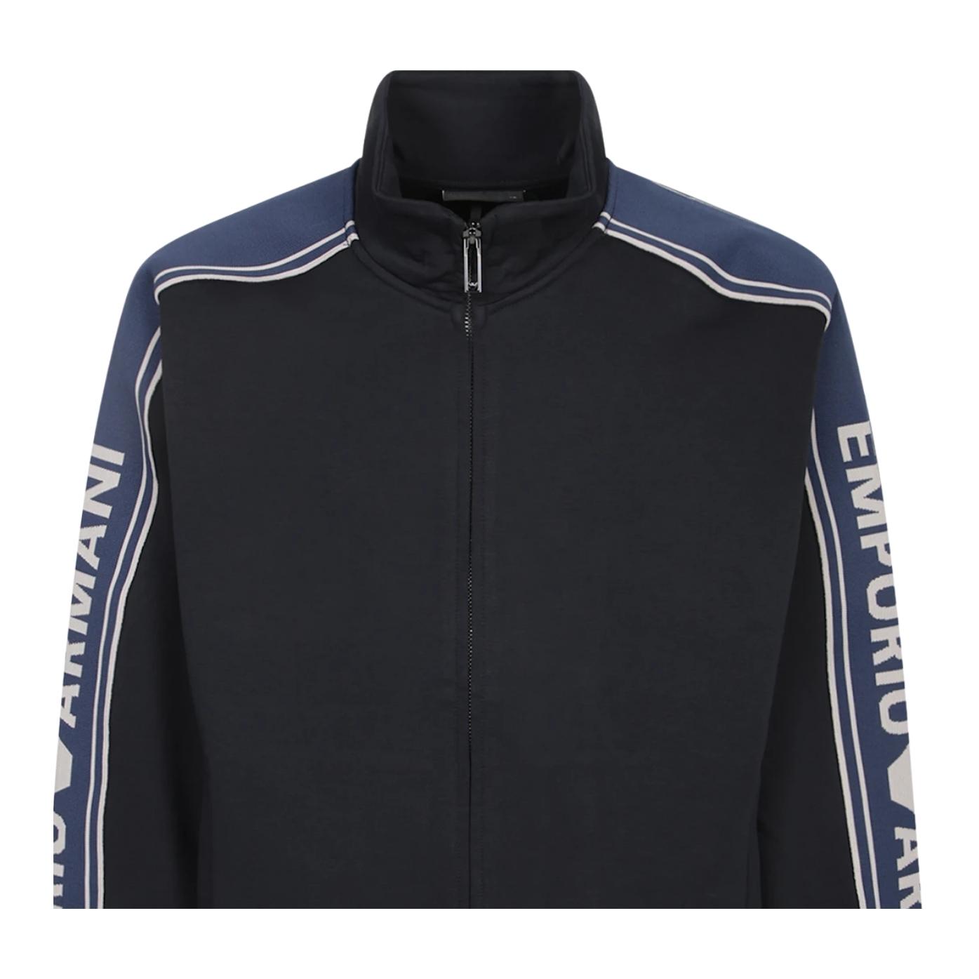 Emporio Armani Logo Stripe Double Jersey Navy Zip Sweatshirts
