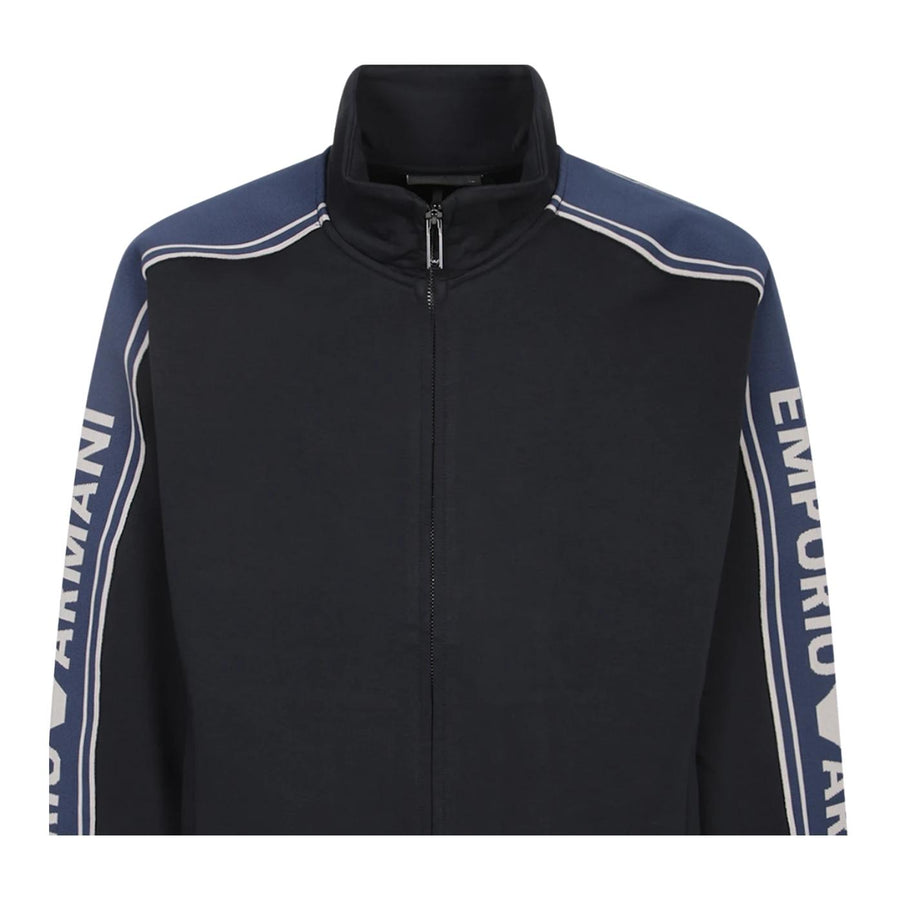 Emporio Armani Logo Stripe Double Jersey Navy Zip Sweatshirts