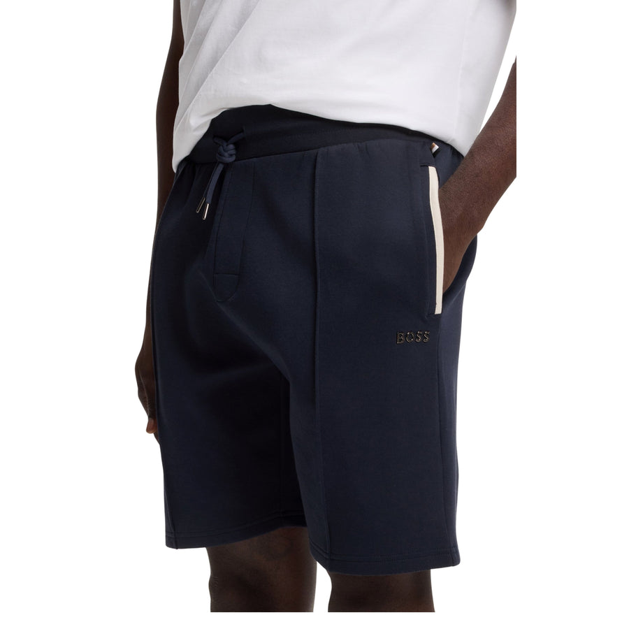 BOSS Metallic Logo Cotton Blend Dark Blue Sweat Shorts