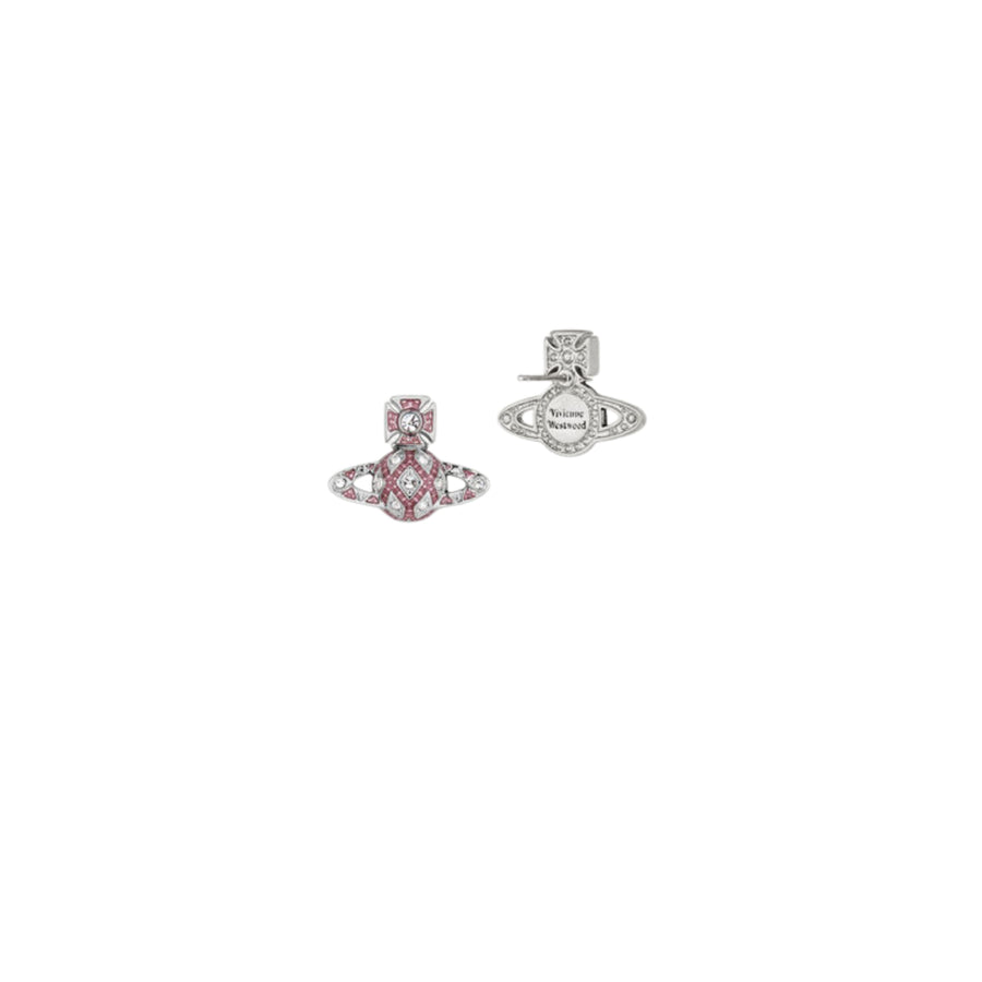 Vivienne Westwood Platinum Crystal Rose Enamel Rachelle Bas Relief Earrings