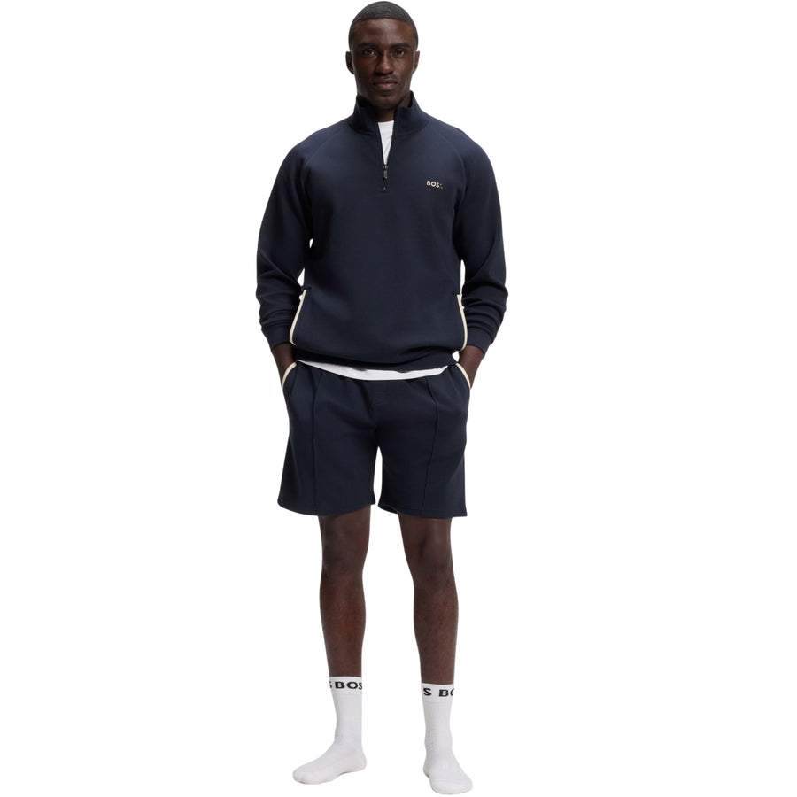 BOSS Metallic Logo Cotton Blend Dark Blue Sweat Shorts