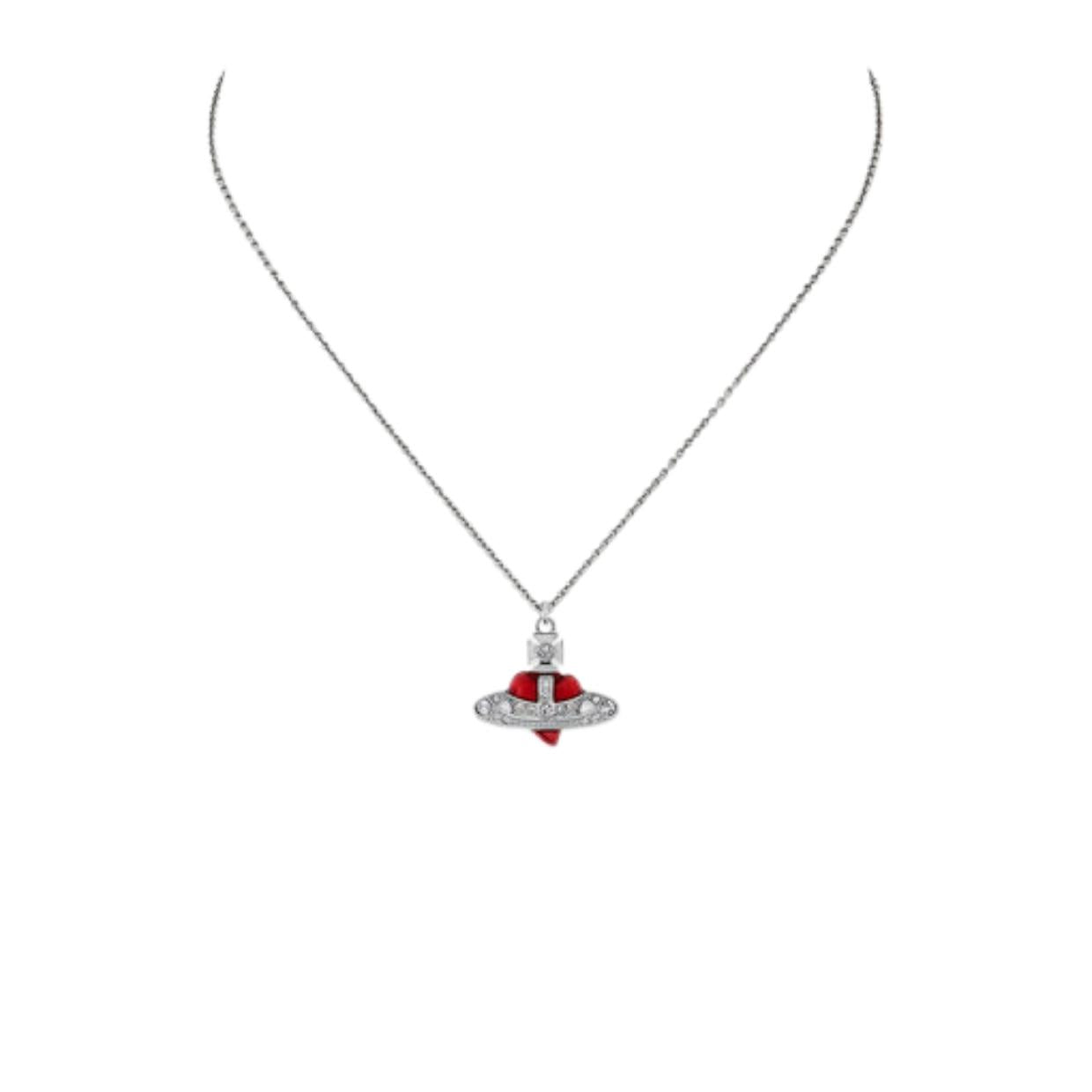 Vivienne Westwood Platinum Indian Red New Diamante Heart Pendant