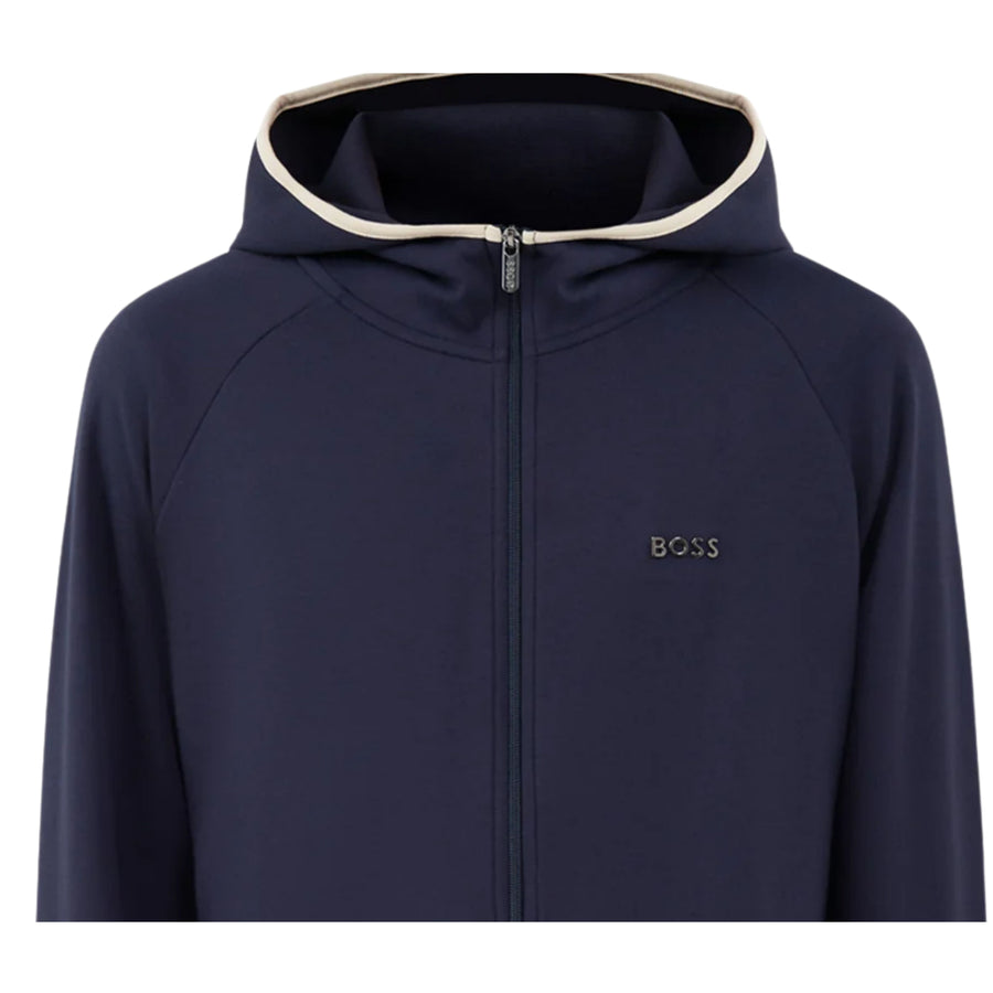 BOSS Metallic Logo Cotton Blend Dark Blue Hoodie