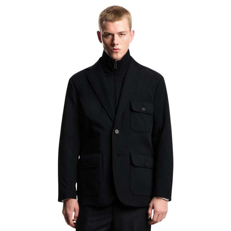 Emporio Armani Padded Multi-Pockets Nylon Stretch Black Blazer