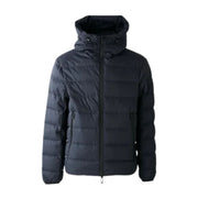 Emporio Armani Logo Lettering Navy Nylon Quilted Hooded Down Jacket