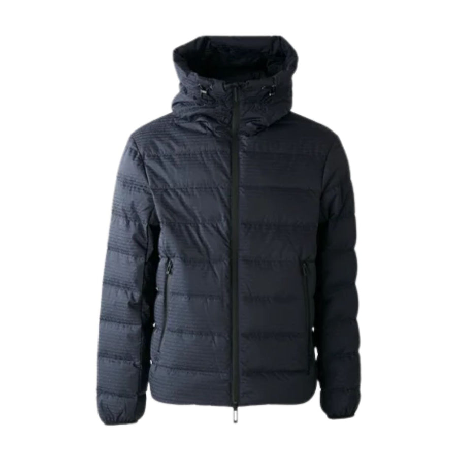 Emporio Armani Logo Lettering Navy Nylon Quilted Hooded Down Jacket