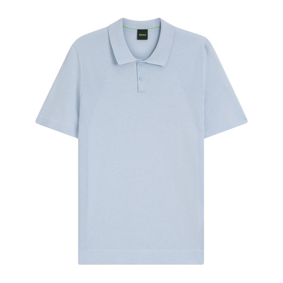 BOSS Regular Fit Sky Blue Cotton Blend Knit Polo Shirt