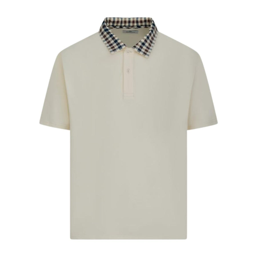 Aquascutum Active Club Check Collar White Polo Shirt