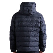 Emporio Armani Logo Lettering Navy Nylon Quilted Hooded Down Jacket