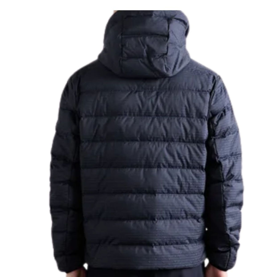 Emporio Armani Logo Lettering Navy Nylon Quilted Hooded Down Jacket