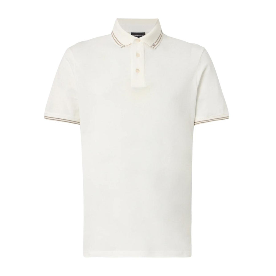 Emporio Armani Contrast Stripe Snow White Pique Polo Shirt