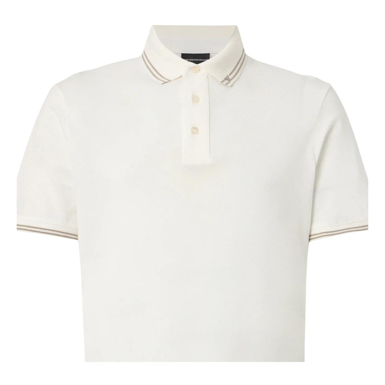 Emporio Armani Contrast Stripe Snow White Pique Polo Shirt