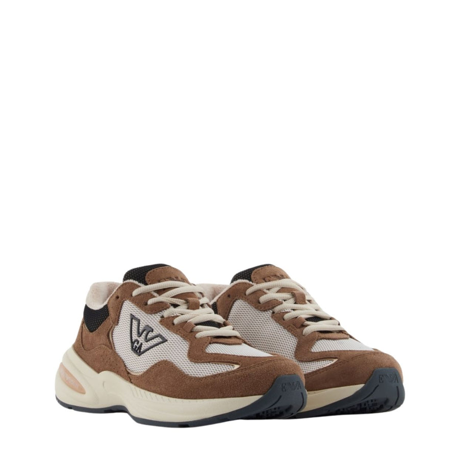 Emporio Armani Eagle Logo Mesh and Suede Trainers