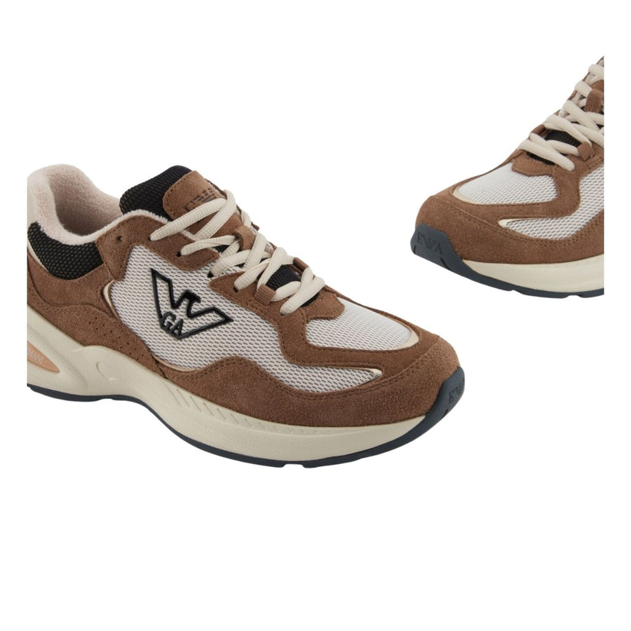 Emporio Armani Eagle Logo Mesh and Suede Trainers