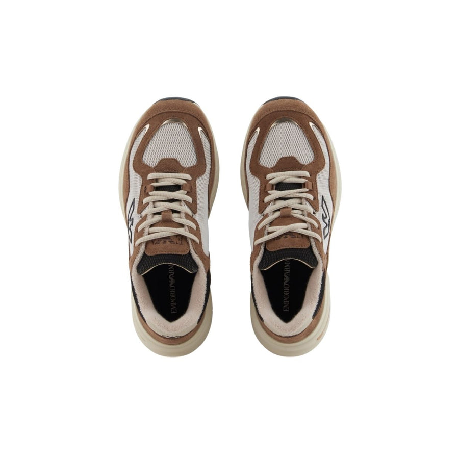 Emporio Armani Eagle Logo Mesh and Suede Trainers