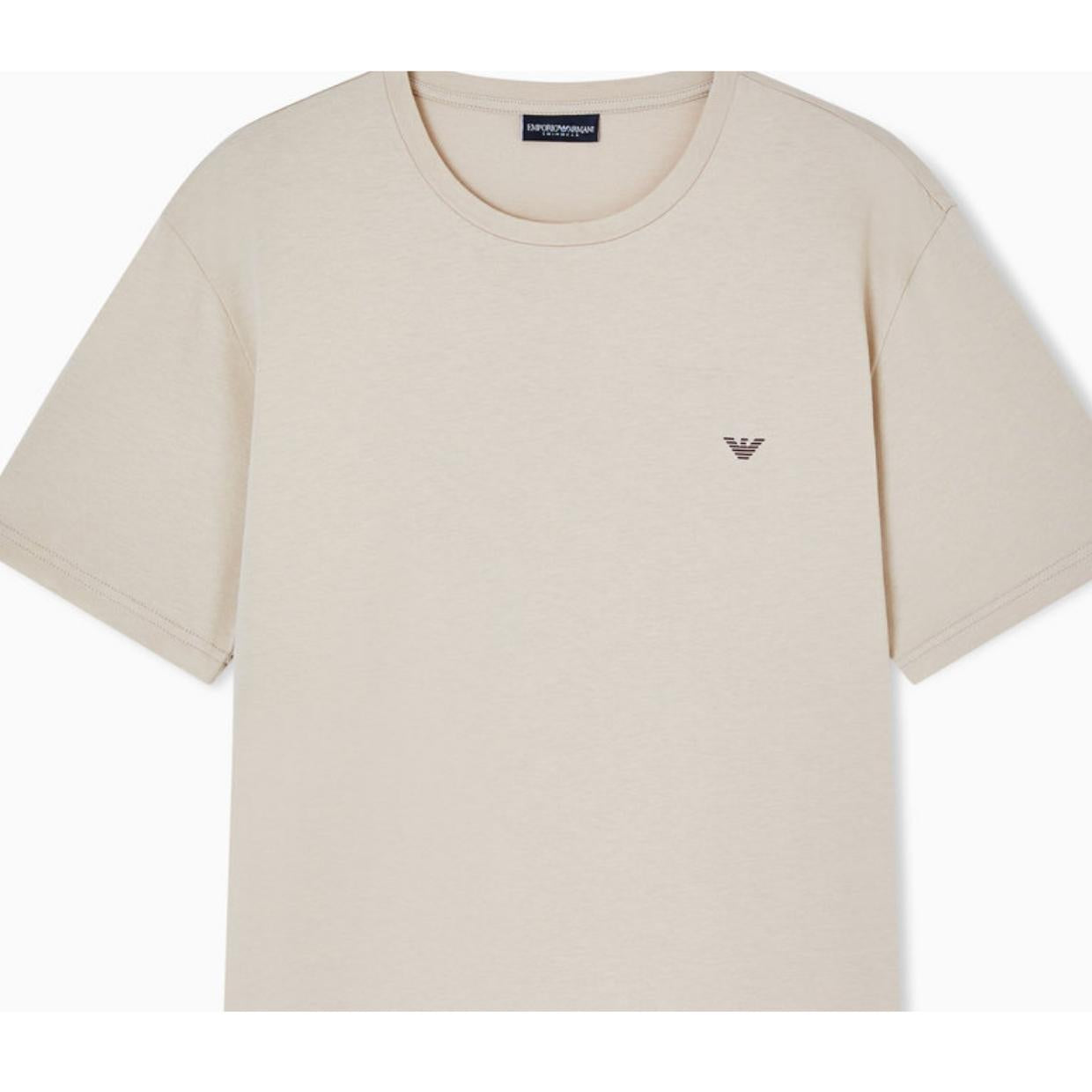 Emporio Armani Bodywear Logo Pattern Print Beige T-Shirt