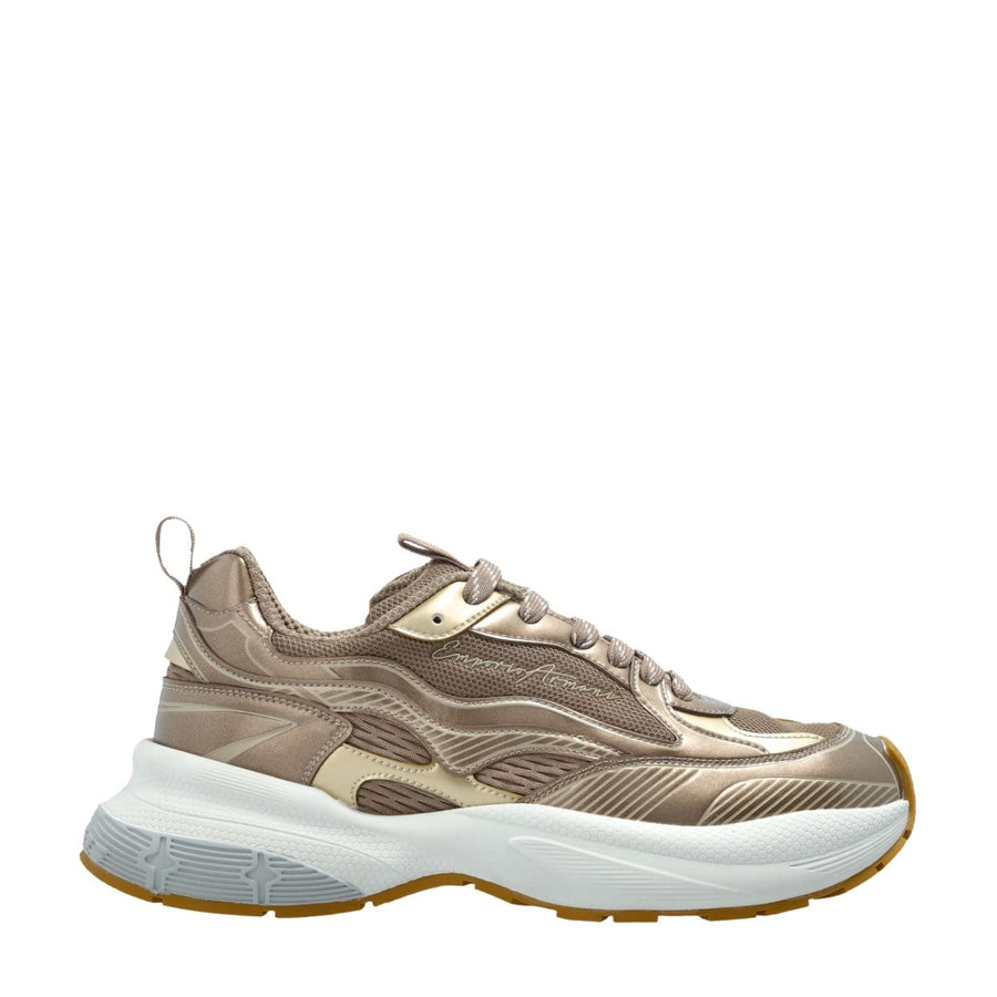 Emporio Armani Signature Logo Gold & Terra Mesh Trainers