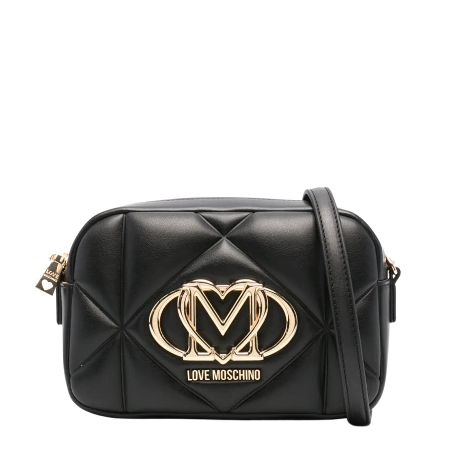 Love Moschino Gold-Tone Heart Logo Quilted Black Crossbody Bag