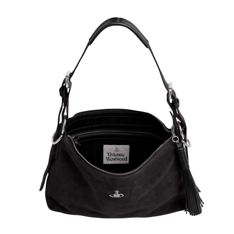 Vivienne Westwood Emma Suede Leather Black Shoulder Bag