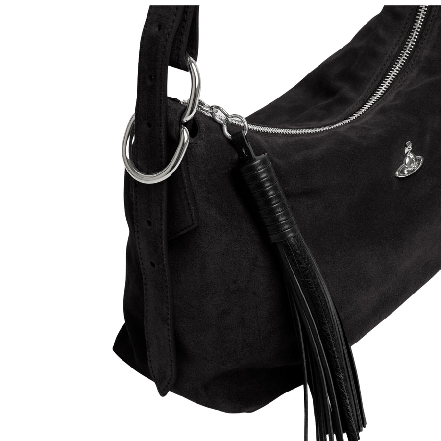 Vivienne Westwood Emma Suede Leather Black Shoulder Bag
