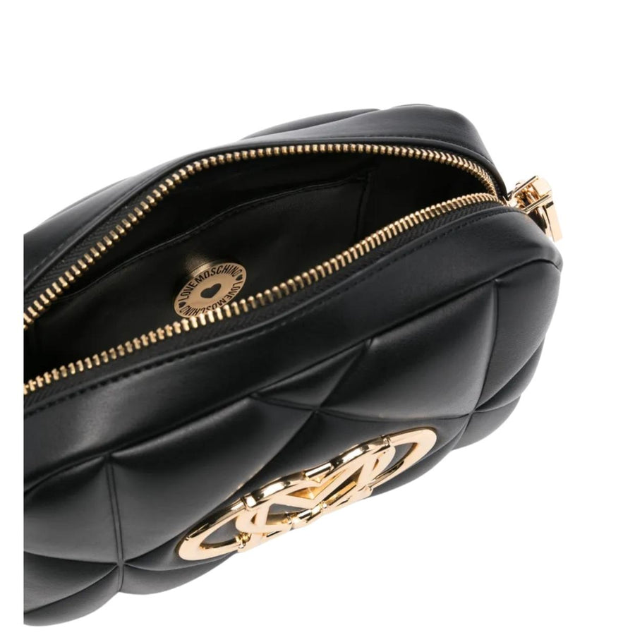 Love Moschino Gold-Tone Heart Logo Quilted Black Crossbody Bag