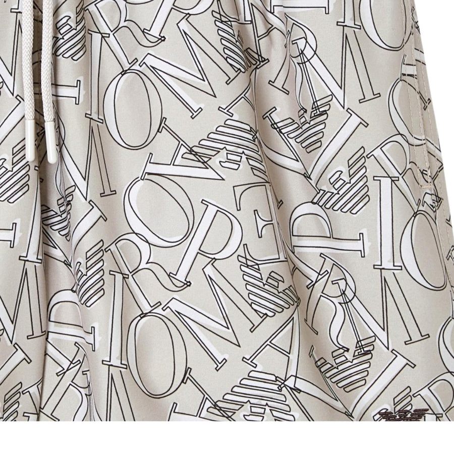 Emporio Armani All-Over Logo Beige Swim Shorts