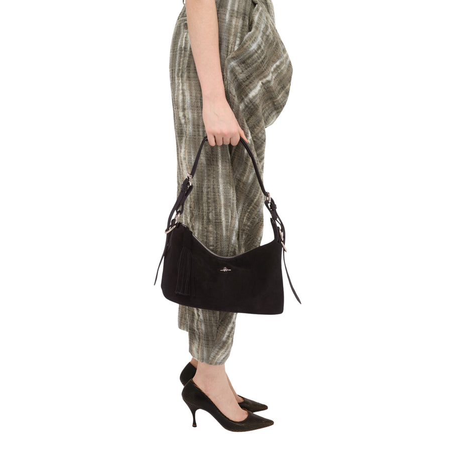 Vivienne Westwood Emma Suede Leather Black Shoulder Bag