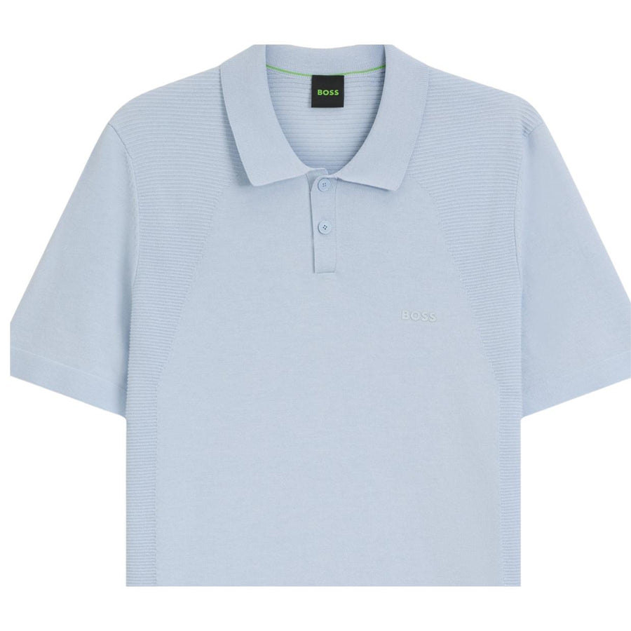 BOSS Regular Fit Sky Blue Cotton Blend Knit Polo Shirt