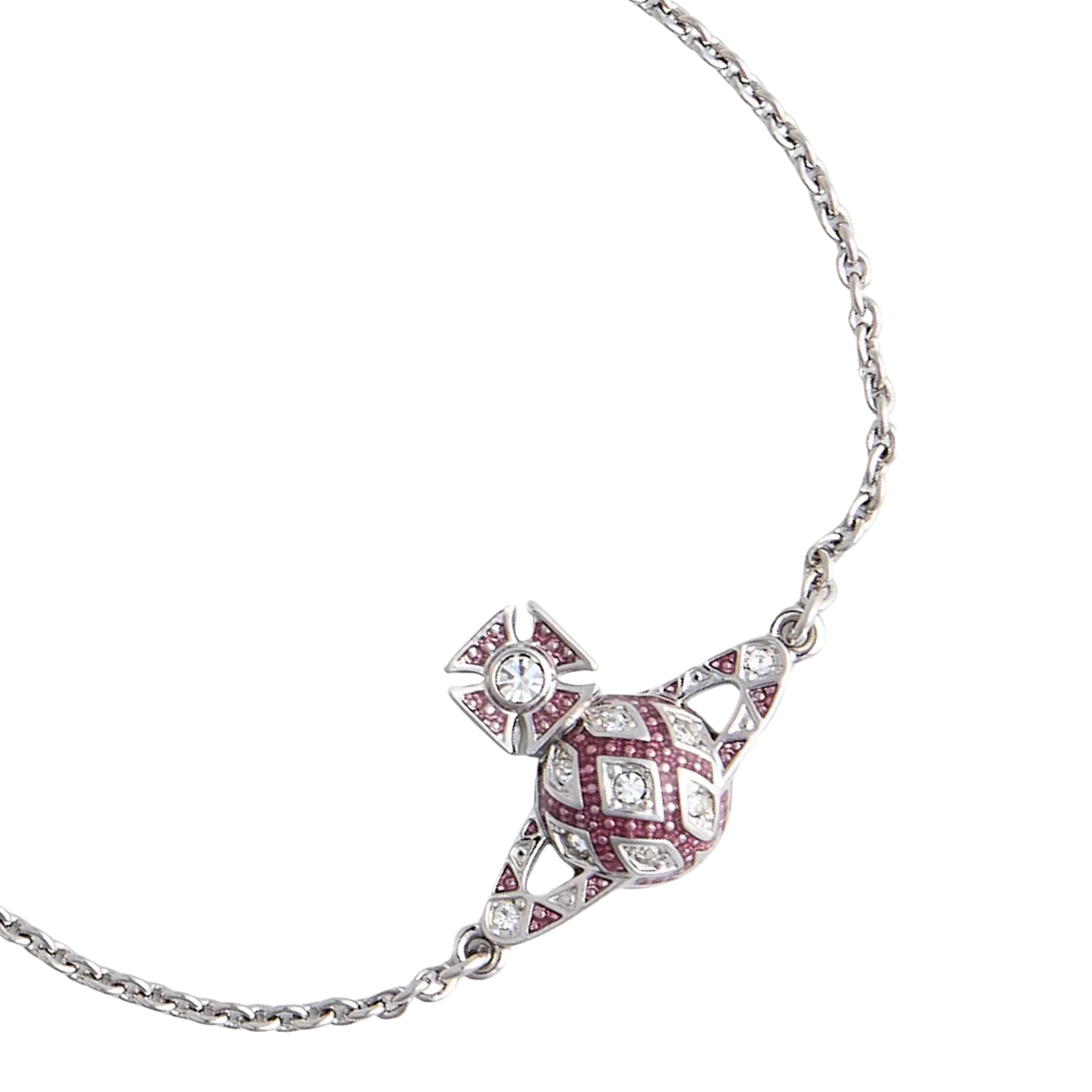 Vivienne Westwood Platinum Crystal Rose Enamel Rachelle Bas Relief Bracelet
