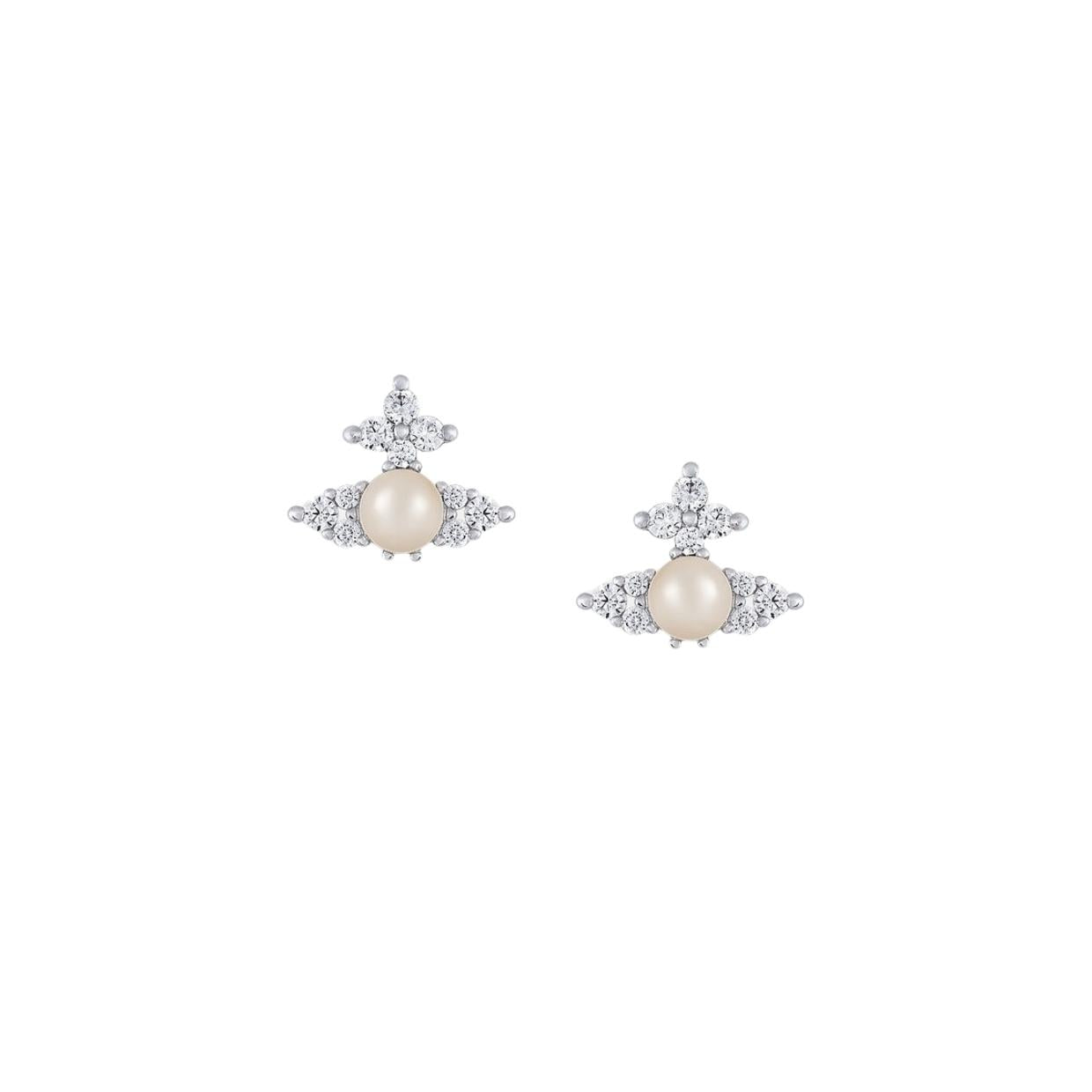 Vivienne Westwood Platinum White Creamrose Pearl Feodora Earrings