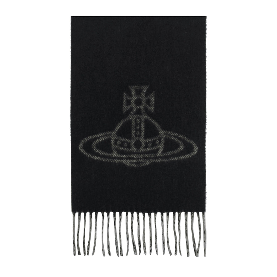 Vivienne Westwood Reversible Logo Soft Wool Black Scarf