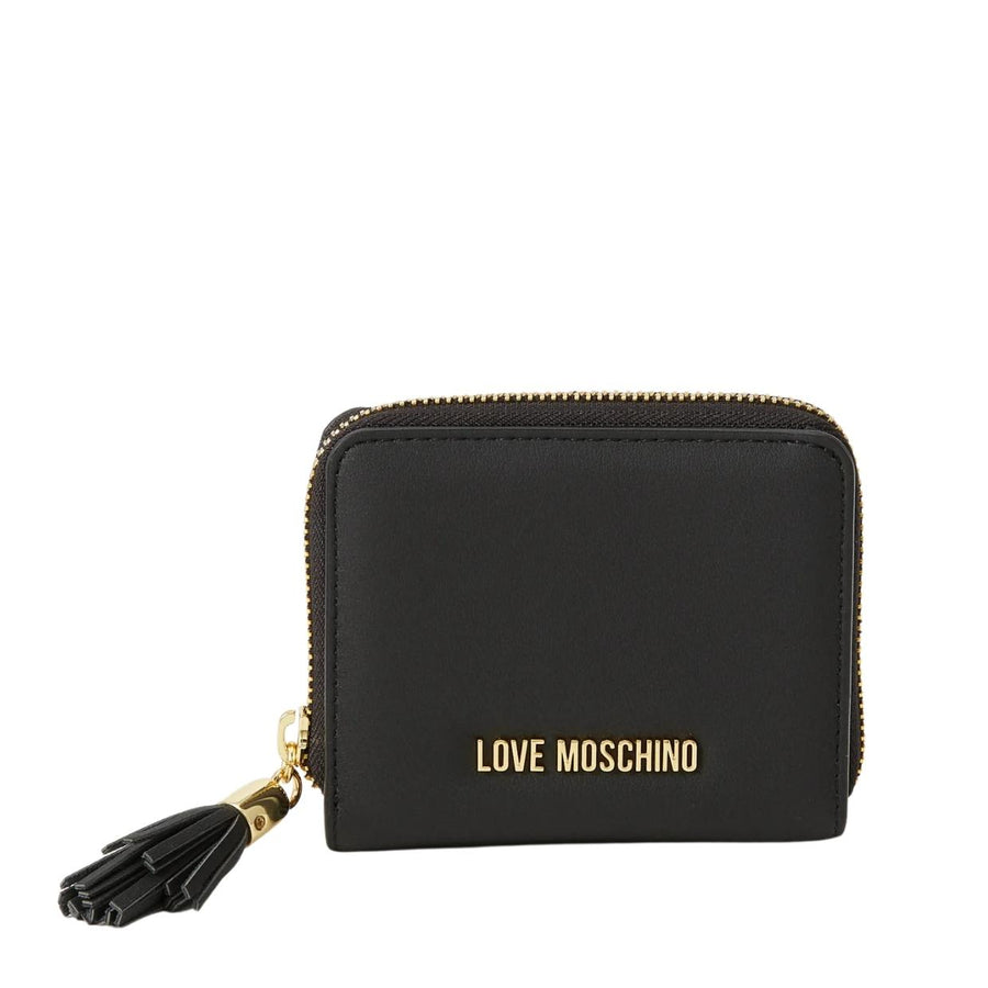 Love Moschino Gold-Tone Logo Black Tassel Zip Around Wallet