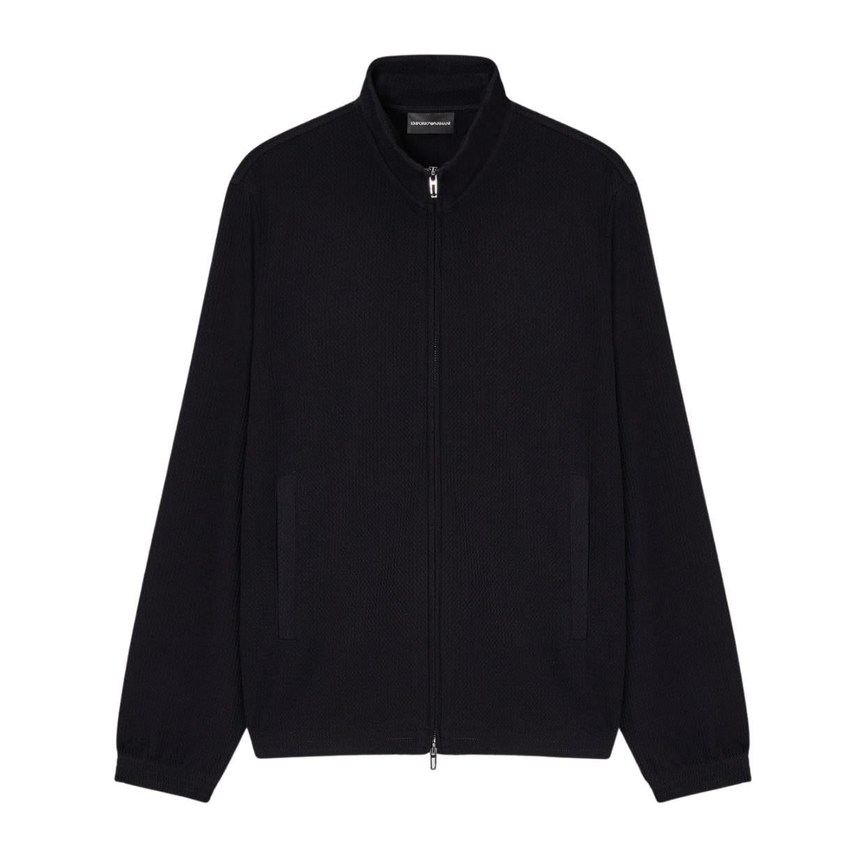 Emporio Armani Embossed Effect Jersey Navy Full-Zip Sweatshirt