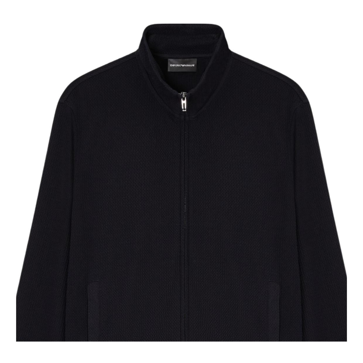 Emporio Armani Embossed Effect Jersey Navy Full-Zip Sweatshirt