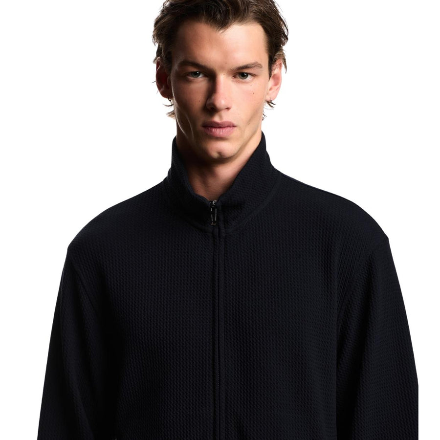 Emporio Armani Embossed Effect Jersey Navy Full-Zip Sweatshirt