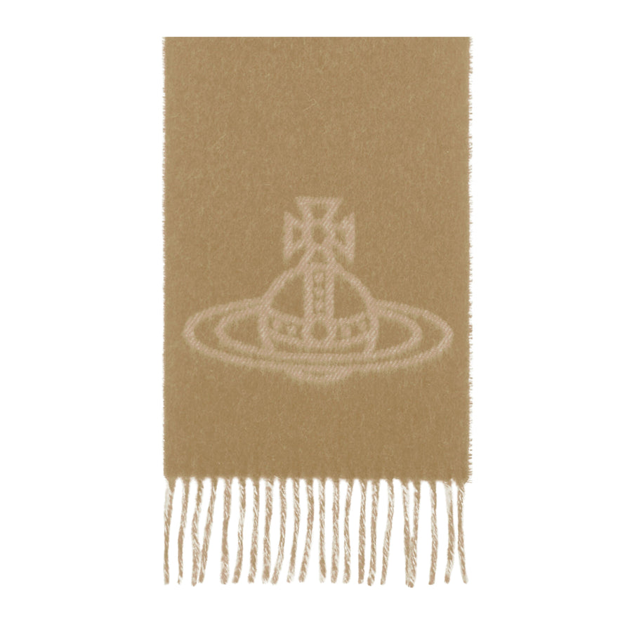 Vivienne Westwood Reversible Logo Soft Wool Camel Scarf