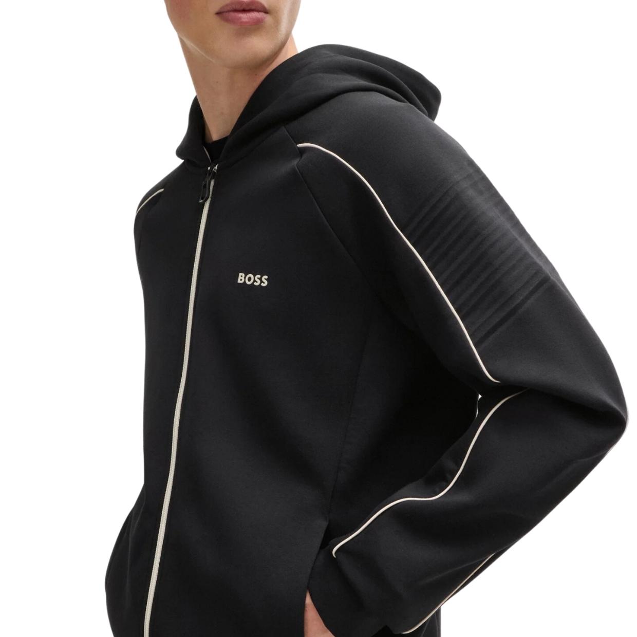 BOSS Embossed Artwork Saggy 1 Black Zip-Up Hoodie – Retro